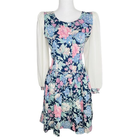 Vintage 80s Womens Floral Granny Cottagecore Sheer Sleeve Dress X-Small / Small - Picture 12 of 13